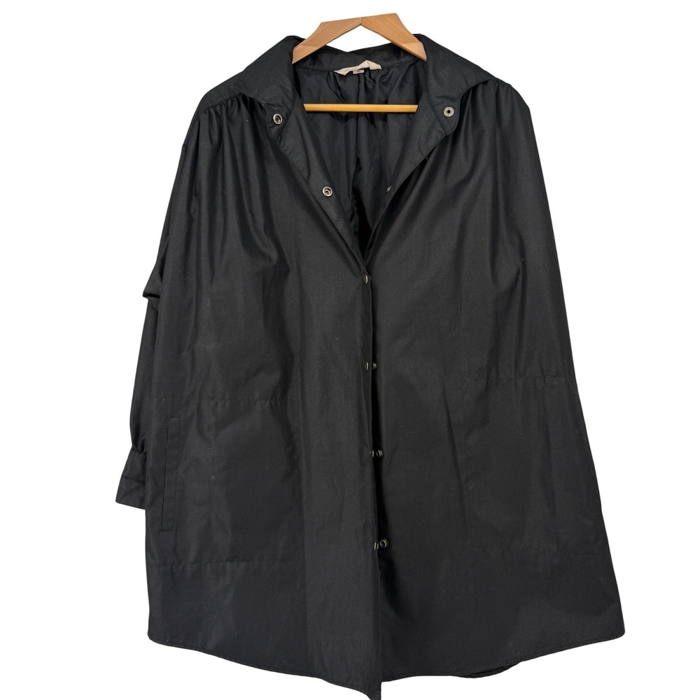 Braefair Vintage 80s Black Snap Front Swing Coat A Line Oversized Gathered Yoke